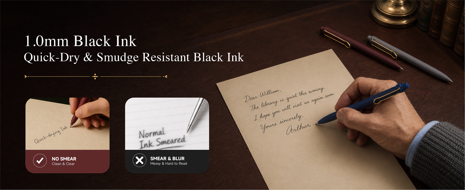 WY WENYUAN Metal Ballpoint Pens, 1.0mm Smooth Writing Black Ink, Aesthetic Metallic Pen with Clip, Elegant Office School Gift Pen for Teachers, Women, Coworkers, Journaling Note Taking