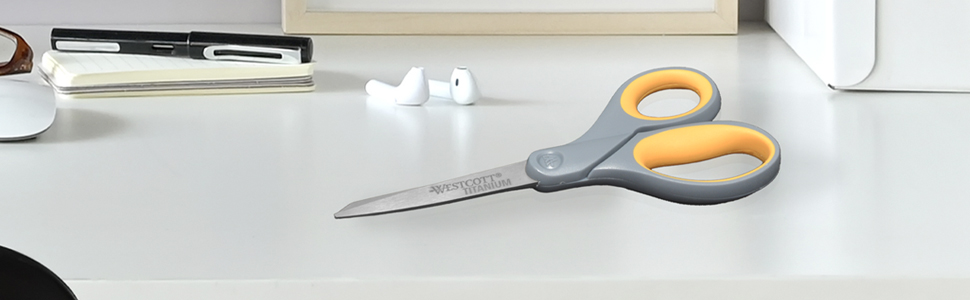 Westcott 8” Titanium Bonded Scissors with Adjustable Glide and Soft Handle, 2-Pack- Durable Multipurpose Scissors for Office, Home, and School Use, Sharp Precision Blades for Everyday Cutting
