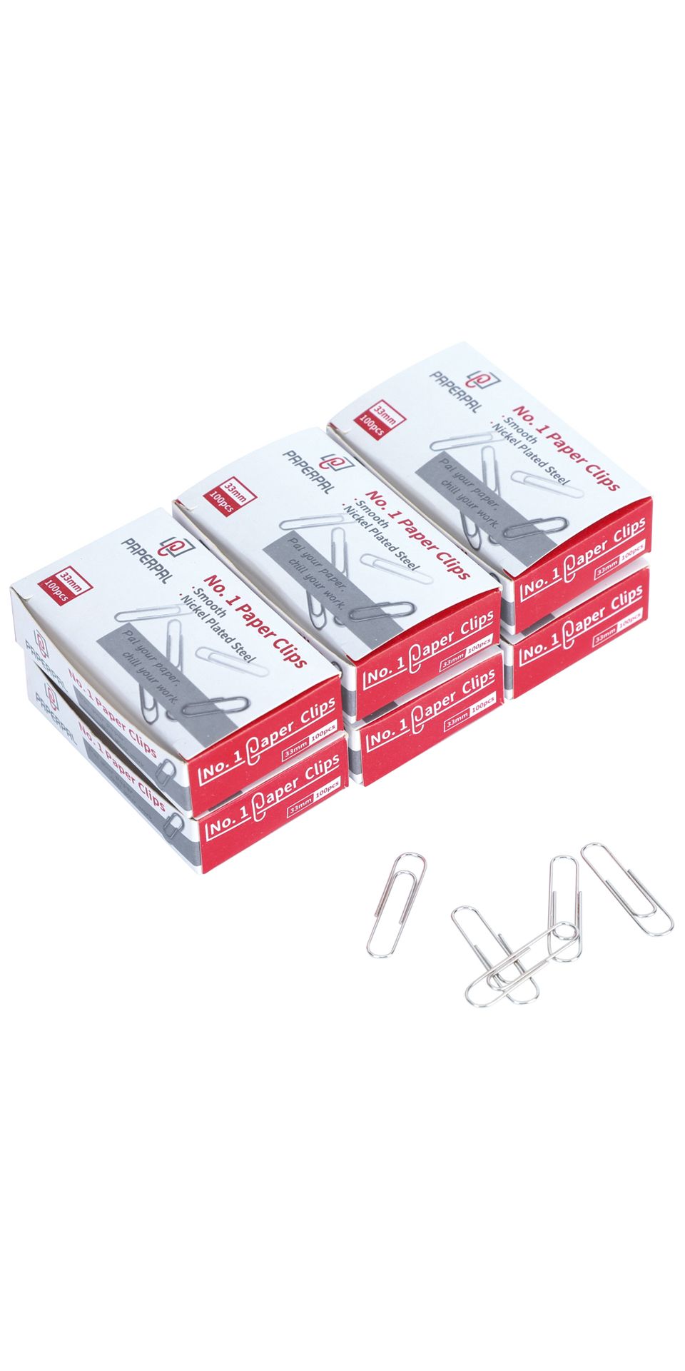 PAPERPAL Paperclips for Office School & Personal Use, #1 Smooth Paper Clip (1-2/7"), 600 Medium Paper Clips (6 Boxes of 100 Each), Silver