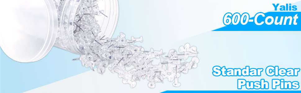 Push Pins 600 Count, Standard Clear Thumb Tacks Steel Point and Clear Plastic Head