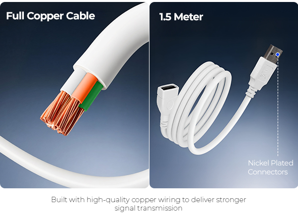 Zebronics USB Extension Cable, 1.5 Meter Length, 480Mbps Data Transfer, Full Copper Core, Nickel-Plated Connectors, Durable Build, For TV, Laptop, PC, Hard Drive, Gamepad (UEC15)