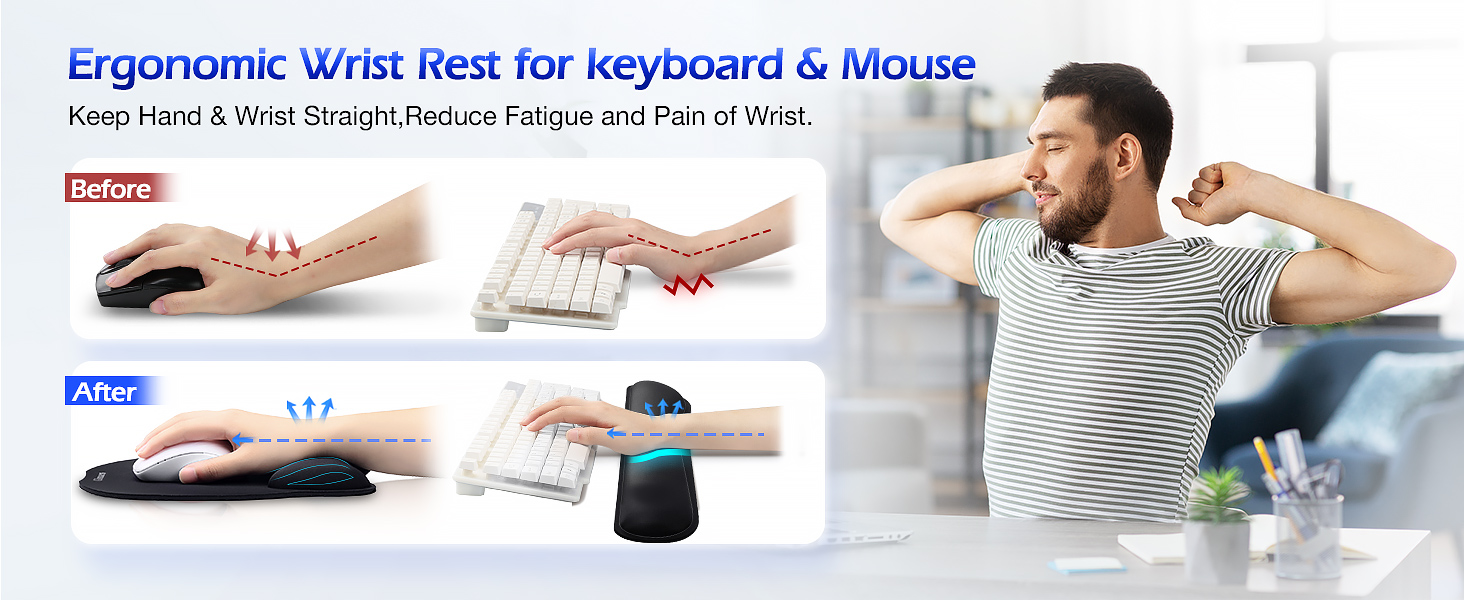 Gimars Upgrade Enlarge Superfine Fibre Soft Smooth Gel Ergonomic Mouse Pad Wrist Support and Keyboard Wrist Rest for Computer, Laptop, Mac, Gaming and Office, Durable, Comfortable and Pain Relief