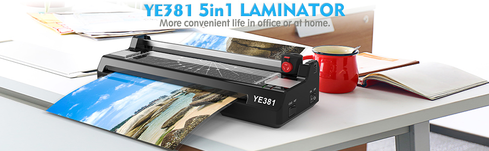 Laminator Machine for A3/A4/A6, YE381 13inch Thermal & Cold Laminating Machine for Home Office School Teacher Use with 50 Pouches, Paper Trimmer and Corner Rounder