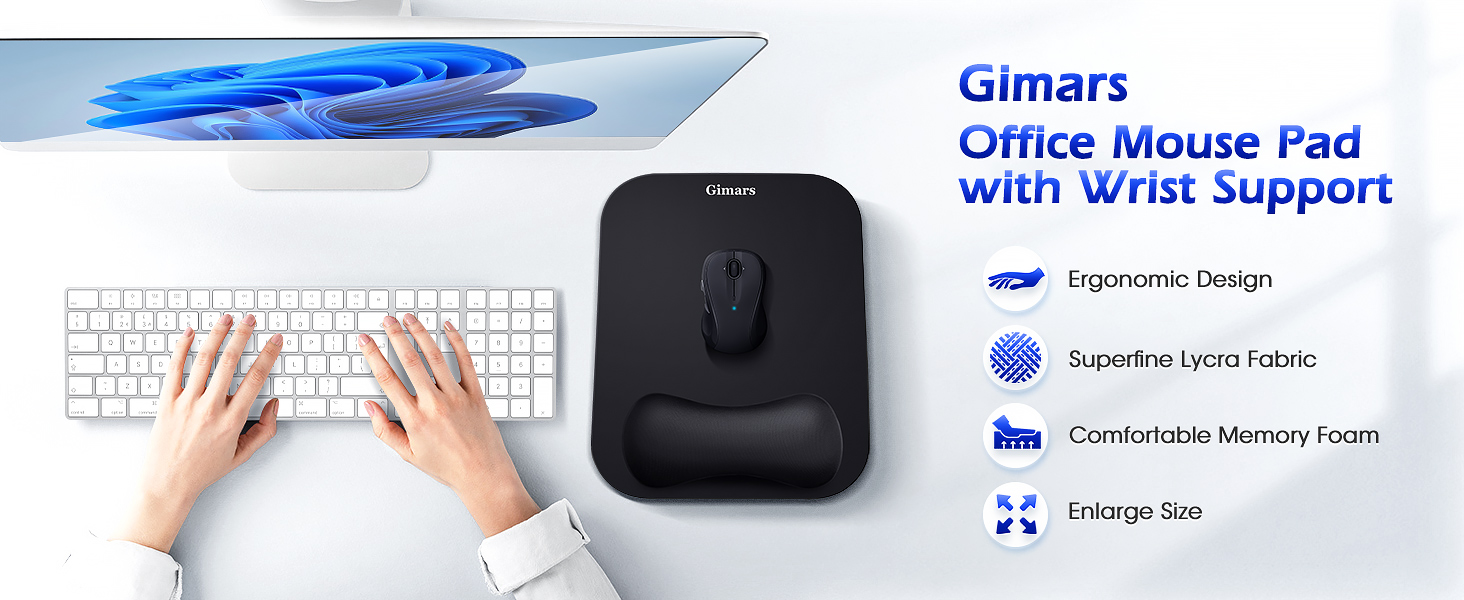 Gimars Large Smooth Superfine Fibre Memory Foam Ergonomic Mouse Pad Wrist Rest Support Mousepad with Nonslip Base for Laptop, Computer, Gaming&Office