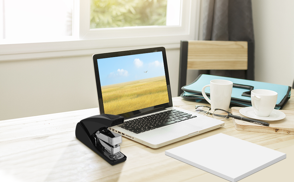 AFMAT ES10 Stapler for Desk, 50 Sheet Effortless Desktop Stapler Staple with One Finger, Portable Ergonomic Handheld Staplers Heavy Duty, Built-in Remover, Space Save Size, Good for Home & Office