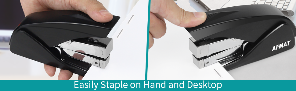 AFMAT ES10 Stapler for Desk, 50 Sheet Effortless Desktop Stapler Staple with One Finger, Portable Ergonomic Handheld Staplers Heavy Duty, Built-in Remover, Space Save Size, Good for Home & Office
