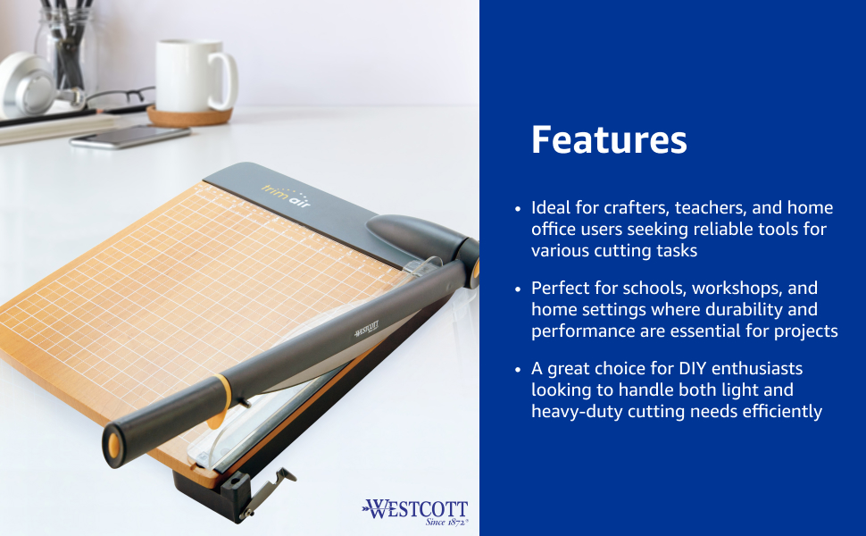Westcott 12'' TrimAir Wood Guillotine Paper Cutter & Paper Trimmer, 30 Sheet (15106)
