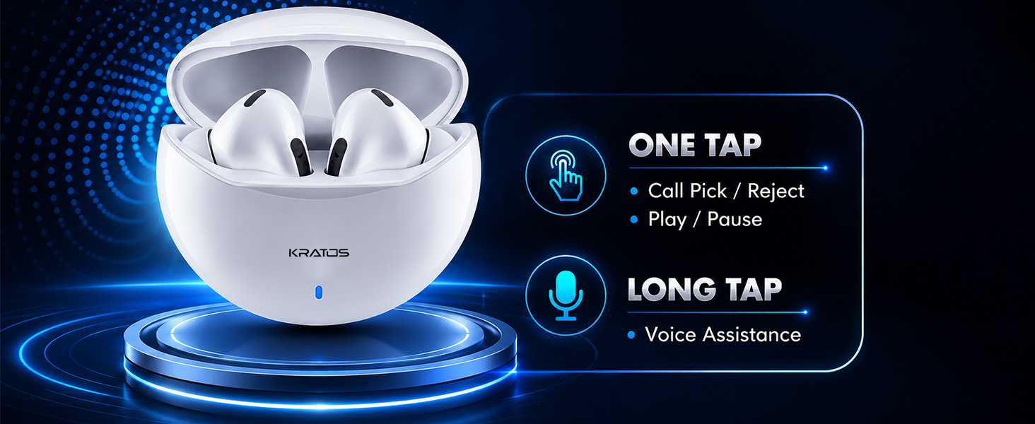 Kratos TW02 Ear Buds Wireless with 60H Playtime, Noise Isolation & Clear Calls, Bluetooth Earbuds with Voice Assistant, Ear Buds with Bluetooth V 5.3 & with Type C Fast Charging, IPX5 TWS Earphones