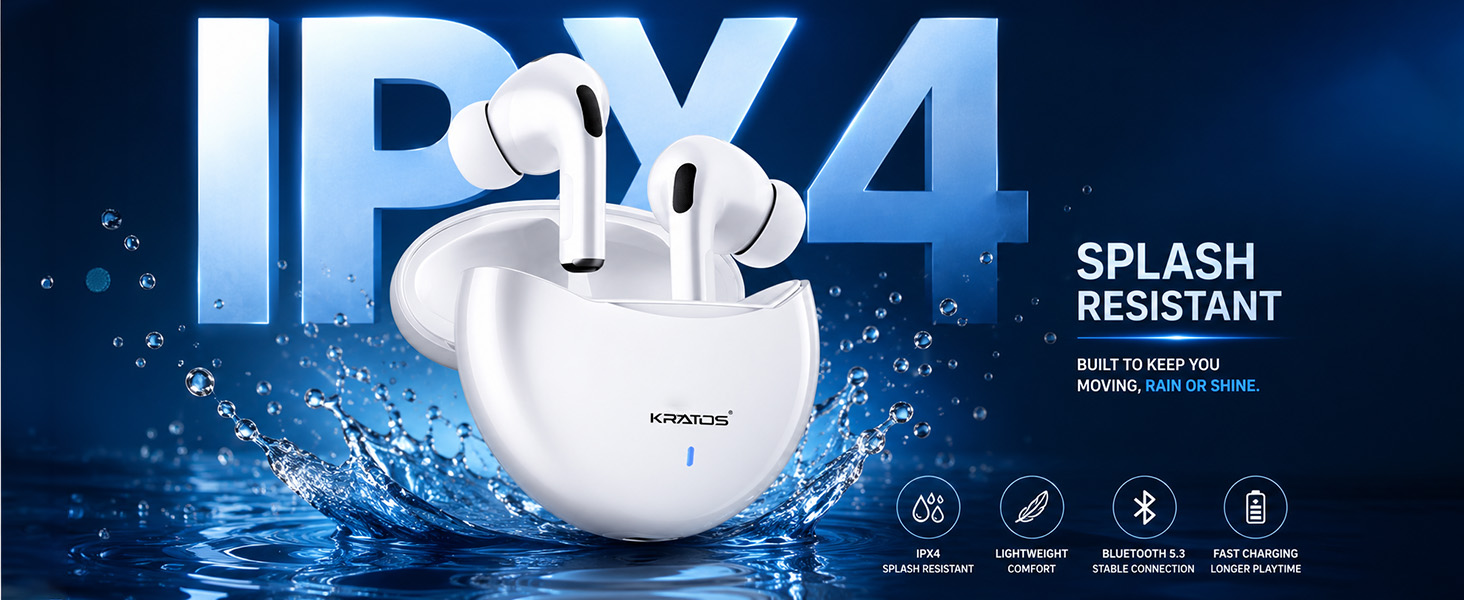 Kratos TW02 Ear Buds Wireless with 60H Playtime, Noise Isolation & Clear Calls, Bluetooth Earbuds with Voice Assistant, Ear Buds with Bluetooth V 5.3 & with Type C Fast Charging, IPX5 TWS Earphones