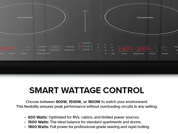 Nuwave PIC Double Portable Induction Cooktop, 900W/1500W/1800W Options