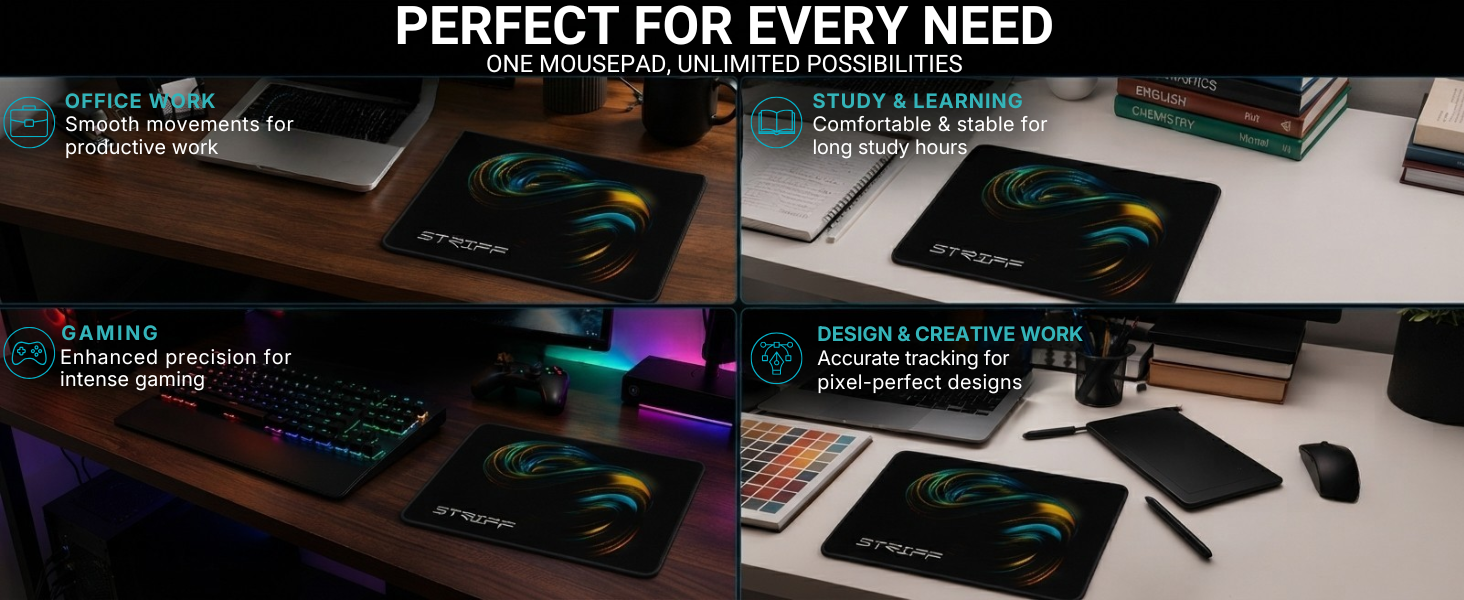 STRIFF Mpad Mouse Mat 230X190X3mm Gaming Mouse Pad, Non-Slip Rubber Base, Waterproof Surface, Premium-Textured, Compatible with Laser and Optical Mice(Universe Black)