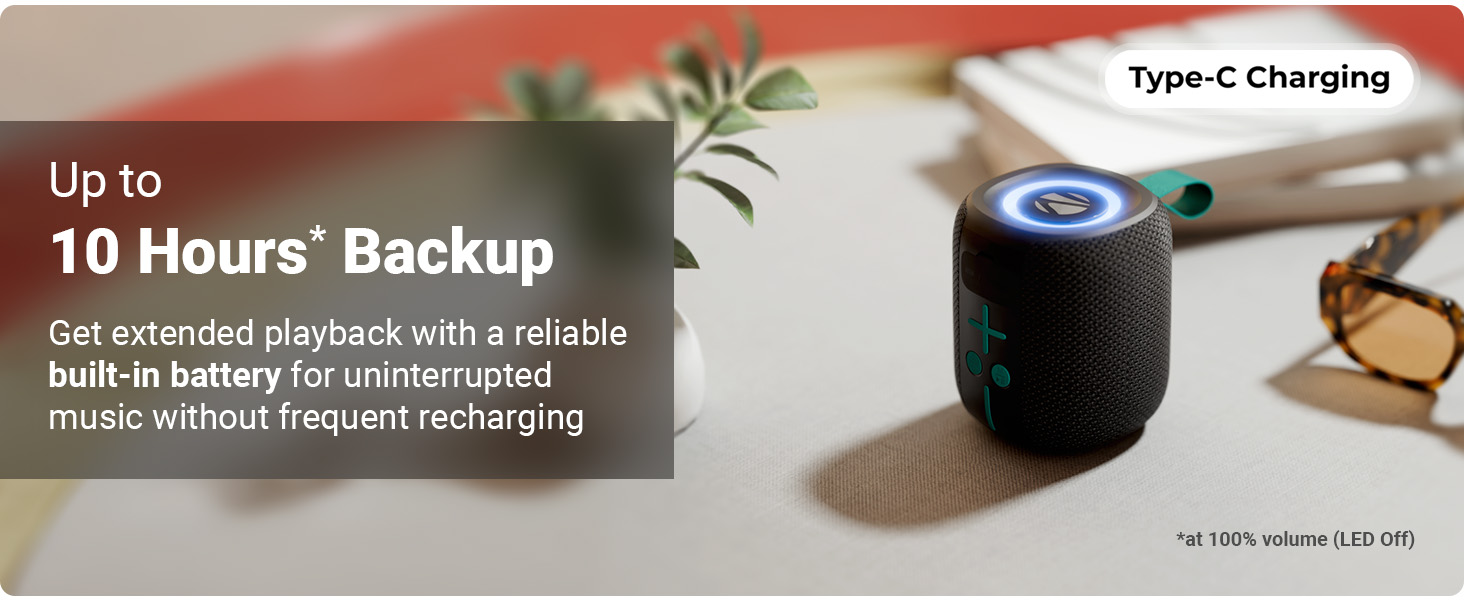 Zebronics 2026 Launch Portable Bluetooth Speaker, 5W RMS, Up to 10Hrs Playback, Passive Radiator, TWS, BT v5.4, USB & mSD, 9 RGB Modes, Splash Proof, Type-C Charging (Sonic POD 15)