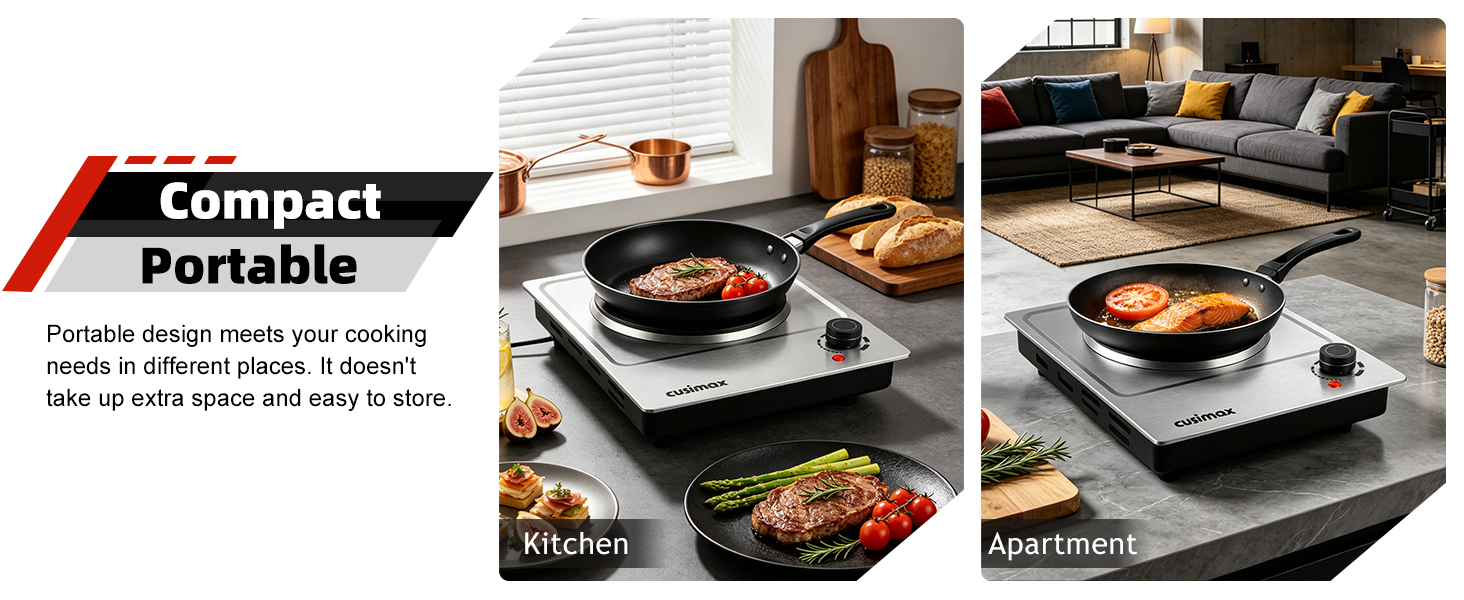 CUSIMAX Electric Hot Plate, 1500W Single Burner, Hot Plate for Cooking
