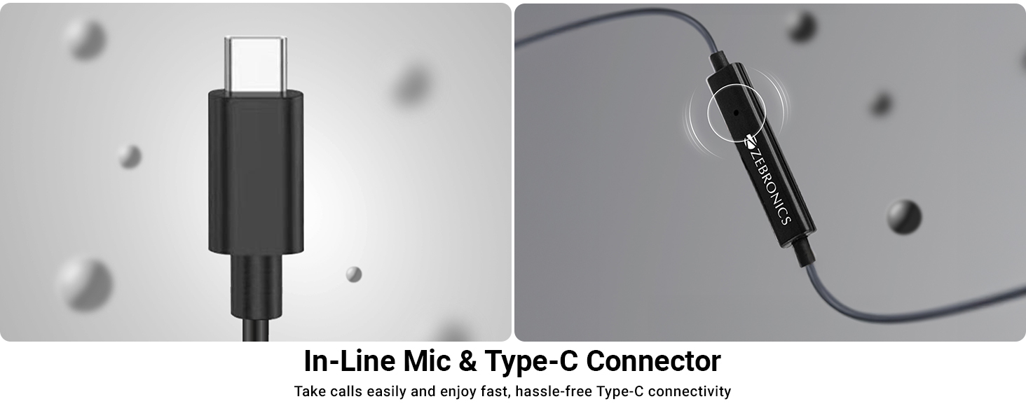 Zebronics Type-C Wired Earphones, in-Line MIC, Deep Bass, 1.2m Cable, 10mm Neodymium Driver, Light Weight, in-Ear Design, Compatible with Mobile, Tablet, Laptop (Bro C, White)