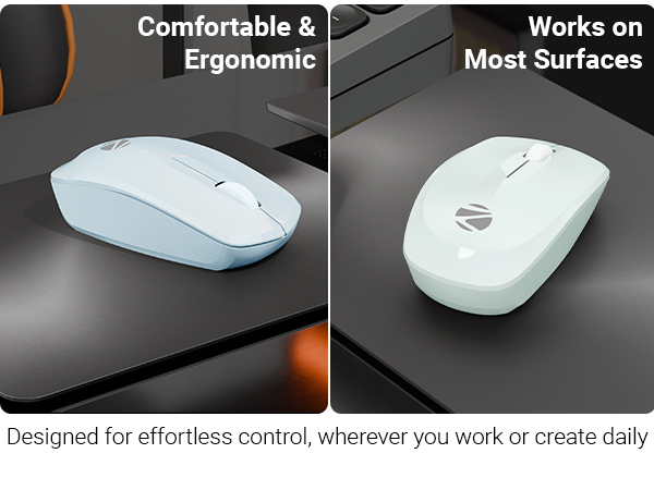 Zebronics Wireless Mouse, 2.4GHz, 3200 DPI, 3 Buttons, Comfortable & Ergonomic, USB Nano Receiver, On/Off Switch, Power-Saving Mode, Works on Most Surfaces, for Mac | Laptop | Computer (Freego, Blue)