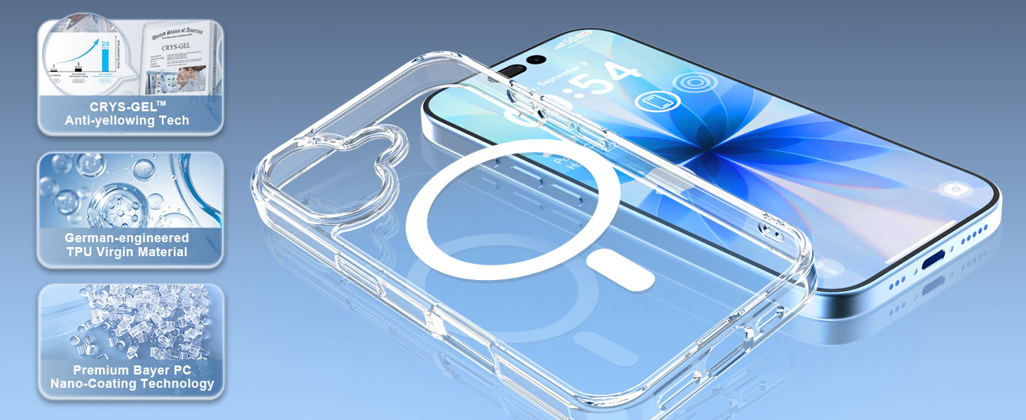 DIZORO Crystal Clear Magnetic Compatible with iPhone 17 Case with Anti-Yellow Anti-Scratch Shockproof Transparent Cover