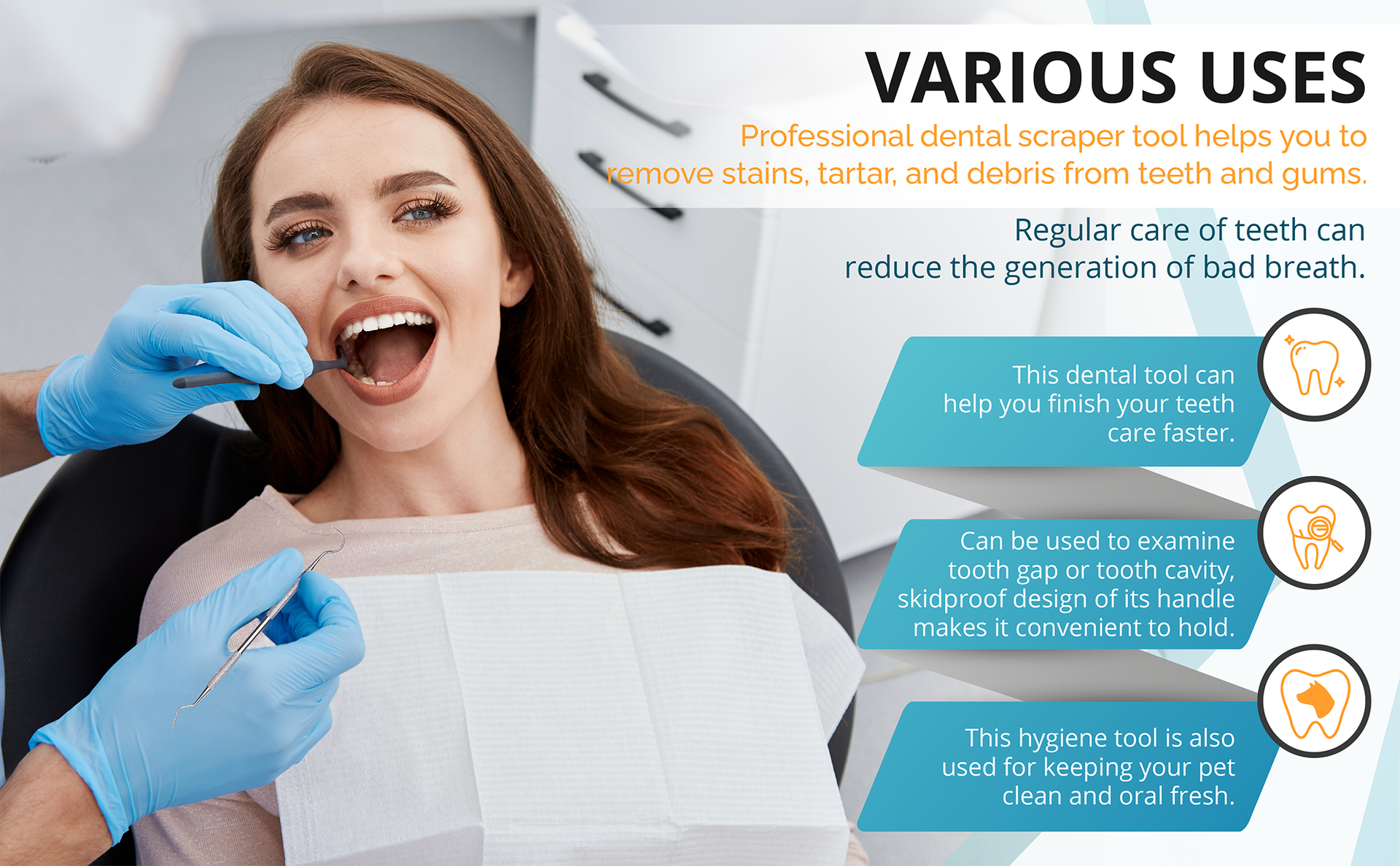 Professional Dental Scraper Tool - Dentist Pick, 3- Pack, Tarter Scraper