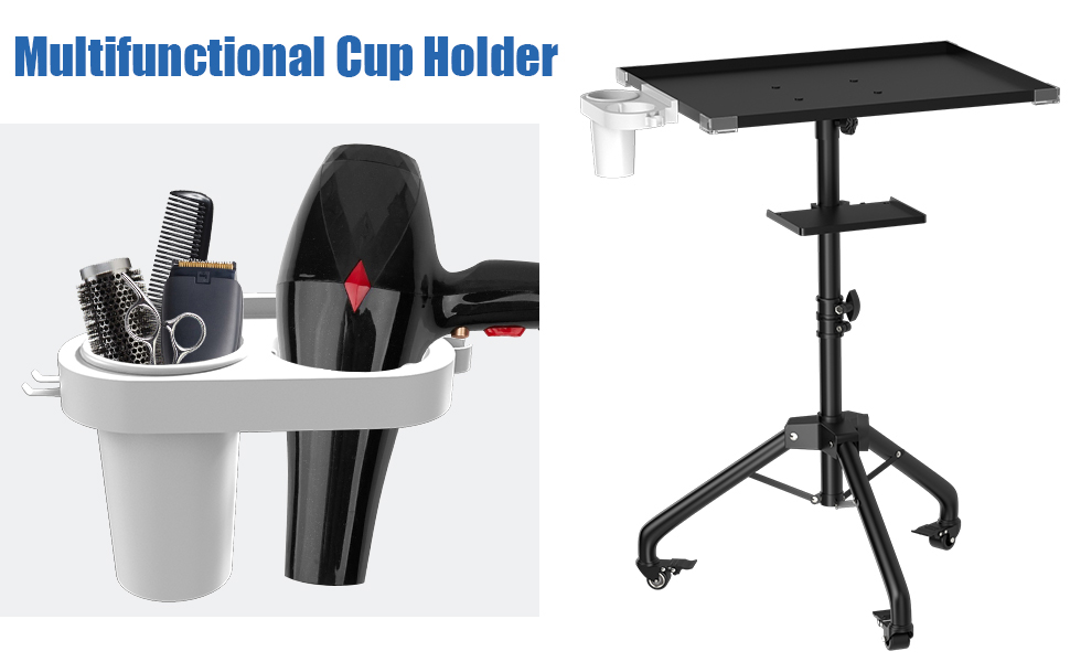 ZHOOGE Salon Tray Cart on Wheels with Stand Rack Tray, Premium Iron Alloy Tattoo Tray Height Adjustable Salon Service Tray with 360 Degree Mute Universal Tricycle for Tattoo Work, SPA and Dental Tray