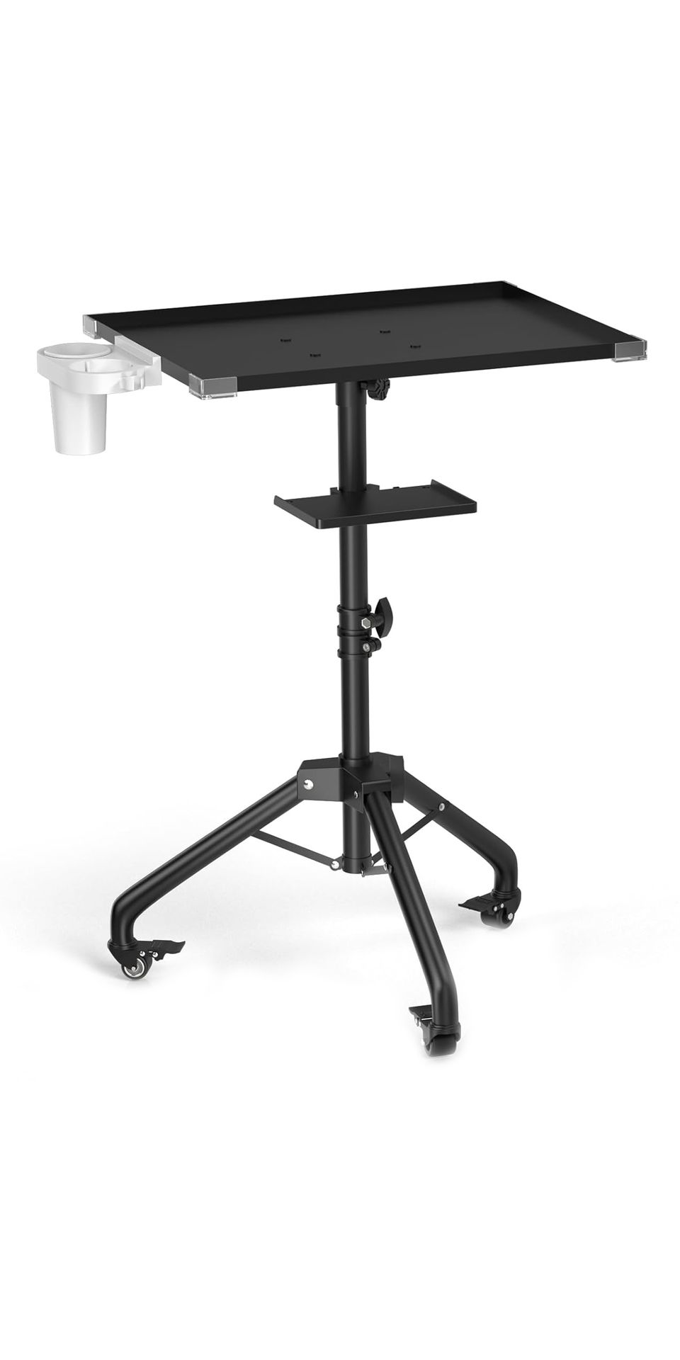 ZHOOGE Salon Tray Cart on Wheels with Stand Rack Tray, Premium Iron Alloy Tattoo Tray Height Adjustable Salon Service Tray with 360 Degree Mute Universal Tricycle for Tattoo Work, SPA and Dental Tray