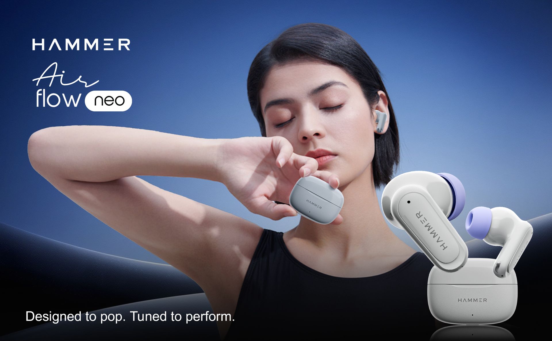 HAMMER Airflow Neo Earbuds with 80H Playtime, 13mm Titanium Driver, 40ms Gaming Mode, Fast Charging Buds, Type-C Charging, Voice Assistant, Lightweight Dual-Tone Design (Grey)