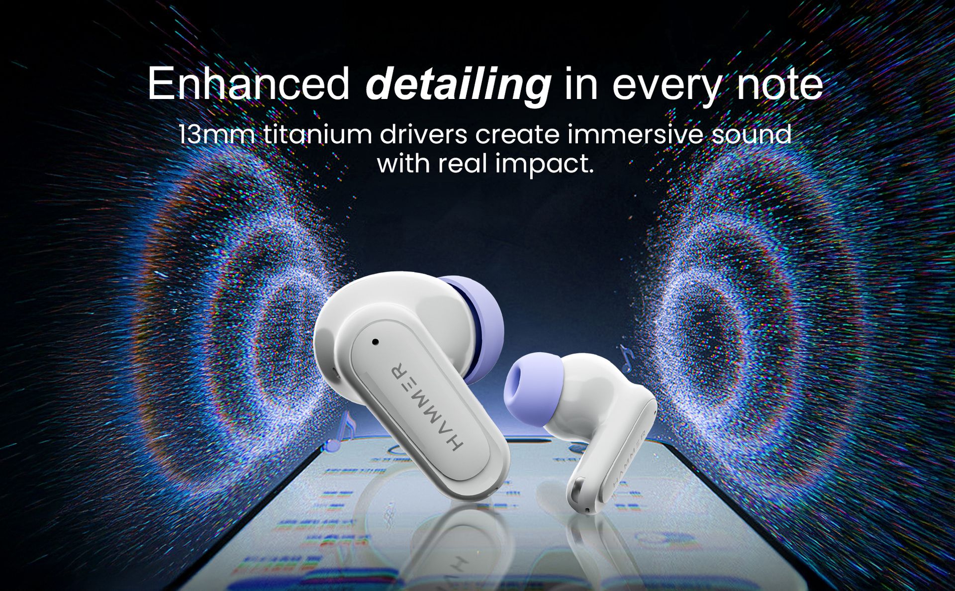 HAMMER Airflow Neo Earbuds with 80H Playtime, 13mm Titanium Driver, 40ms Gaming Mode, Fast Charging Buds, Type-C Charging, Voice Assistant, Lightweight Dual-Tone Design (Grey)
