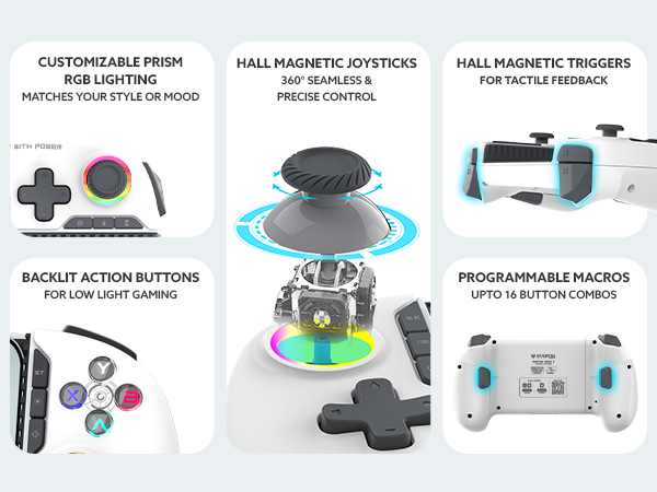 EvoFox Deck 2 Smartphone Gamepad with Hall Effect Triggers & Joysticks | Bluetooth Wireless Controller for Android, iOS, Windows, macOS & Nintendo Switch | Key Mapping, Macro Buttons, RGB Lighting