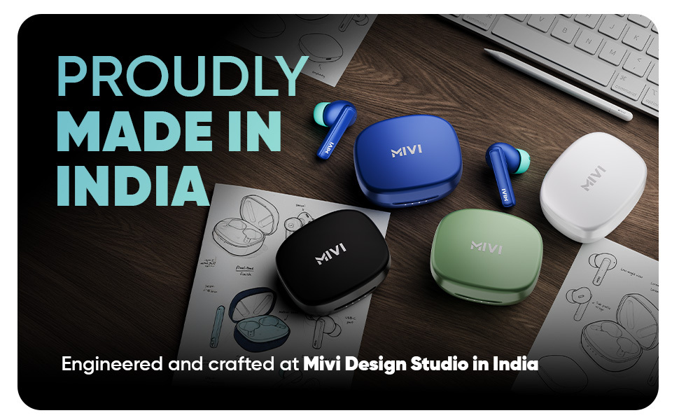 Mivi DuoPods Sync in Ear Earbuds | 60H Playtime Bluetooth Earphones Wireless | Earbuds ENC for Clear Calls | 13mm Drivers Ear Buds Wireless | Gaming Mode | BT 5.3 TWS ENC Earbuds Style | Earpods