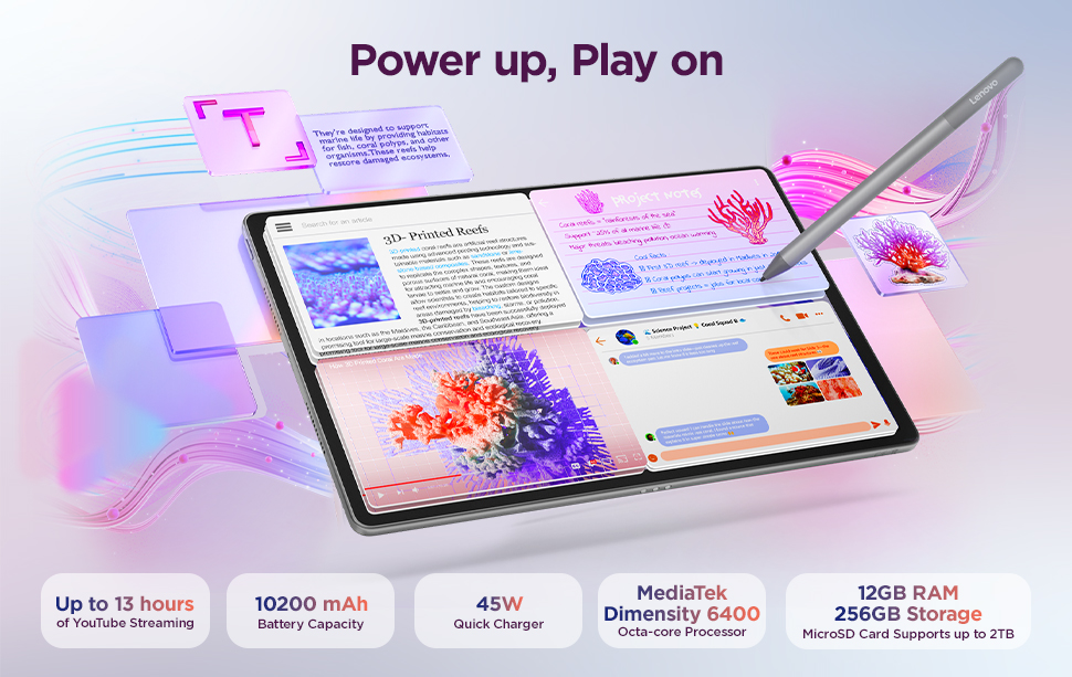 Lenovo Idea Tab Plus with Pen |Wifi + 5G|12.1" 2.5K Display, 800nits Peak Brightness|12GB RAM + 256GB ROM (Expandable upto 2TB)|MediaTek Dimensity 6400| 10200mAh|4 Speakers with Dolby Atmos| Luna Grey