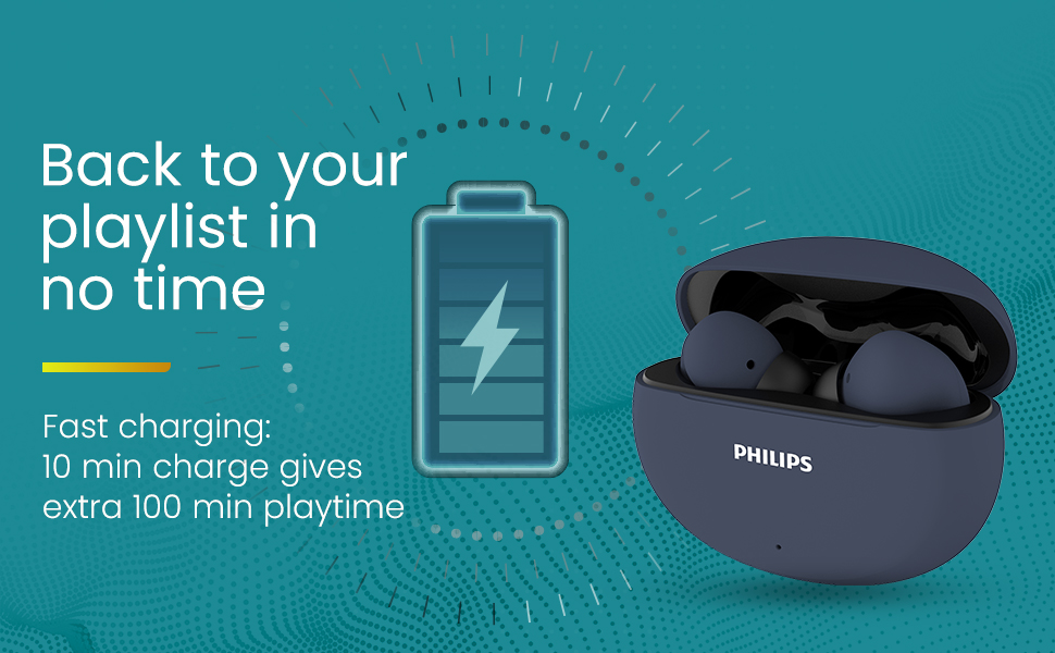 PHILIPS TAT1269 True Wireless in-Ear Earbuds with Mic, 13mm Drivers, Bluetooth 5.4, 40H Playtime, IPX5, Fast Charging, TouChannel Controls, Voice Assistant, Mono Mode, LED Indicator(Cosmic Blue)