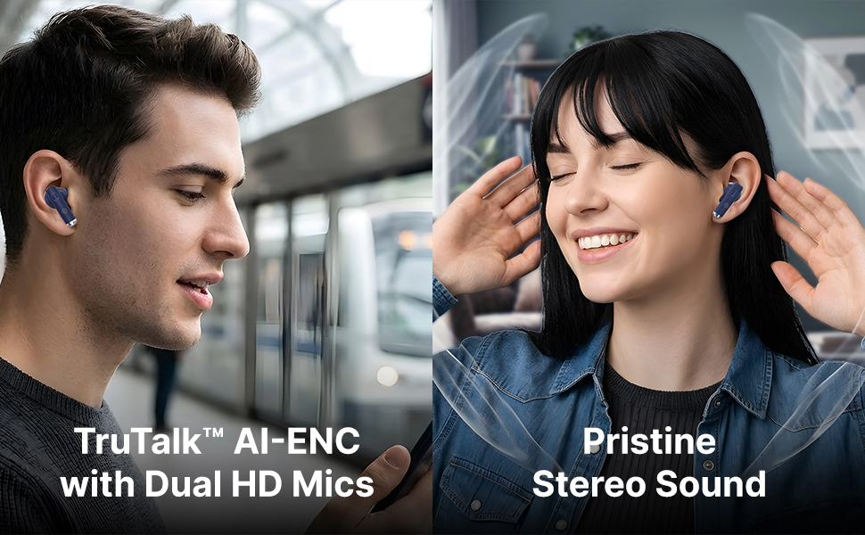 pTron Bassbuds Encore in-Ear TWS Ear Buds w/ 50 Hrs Playtime, Custom EQ, Mobile App, 13mm Drivers, Pristine Sound, BTv6.0 Headphones, Touch Control, Voice Assistant, Type C Charging & IPX4(Meadow)