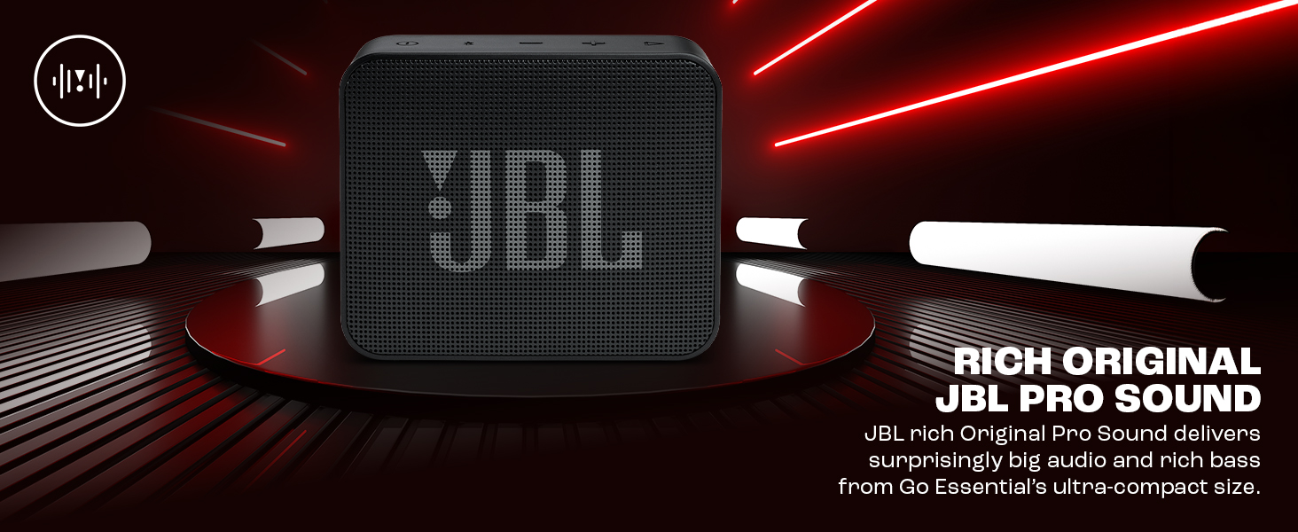 JBL Go Essential with Rich Bass, Wireless Ultra Portable Bluetooth Speaker, Vibrant Colors, Waterproof, Type C (Without Mic, Red)