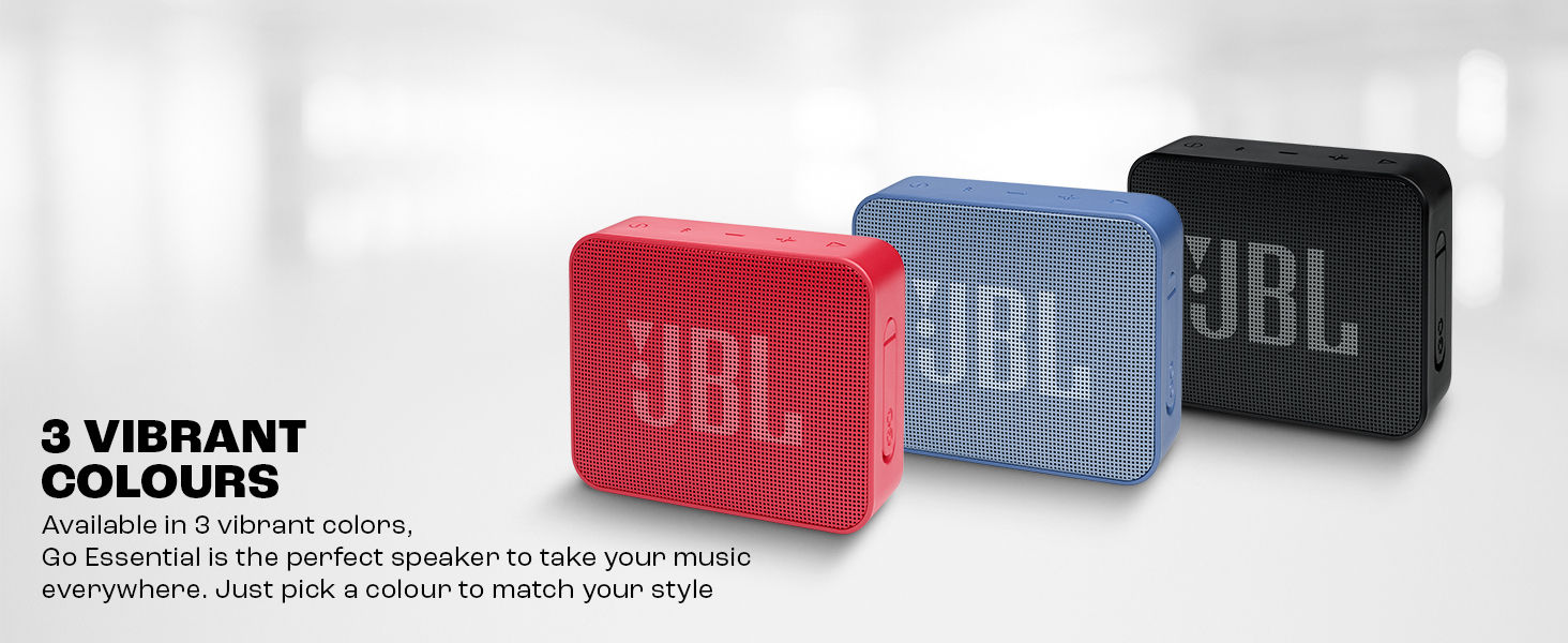 JBL Go Essential with Rich Bass, Wireless Ultra Portable Bluetooth Speaker, Vibrant Colors, Waterproof, Type C (Without Mic, Red)