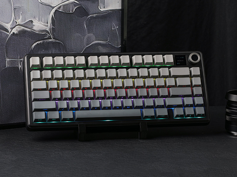 Aula F75 MAX Side-Engraved Keycaps 3 in 1 Mechanical Gaming Keyboard in 75% Layout with TFT Screen and Knob, Hot Swappable, RGB Backlight, for PC/Mac/Linux | Gradient Gray, Reaper Switch (F75MaxGrR)