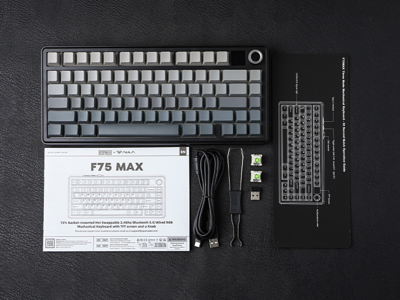 Aula F75 MAX Side-Engraved Keycaps 3 in 1 Mechanical Gaming Keyboard in 75% Layout with TFT Screen and Knob, Hot Swappable, RGB Backlight, for PC/Mac/Linux | Gradient Gray, Reaper Switch (F75MaxGrR)