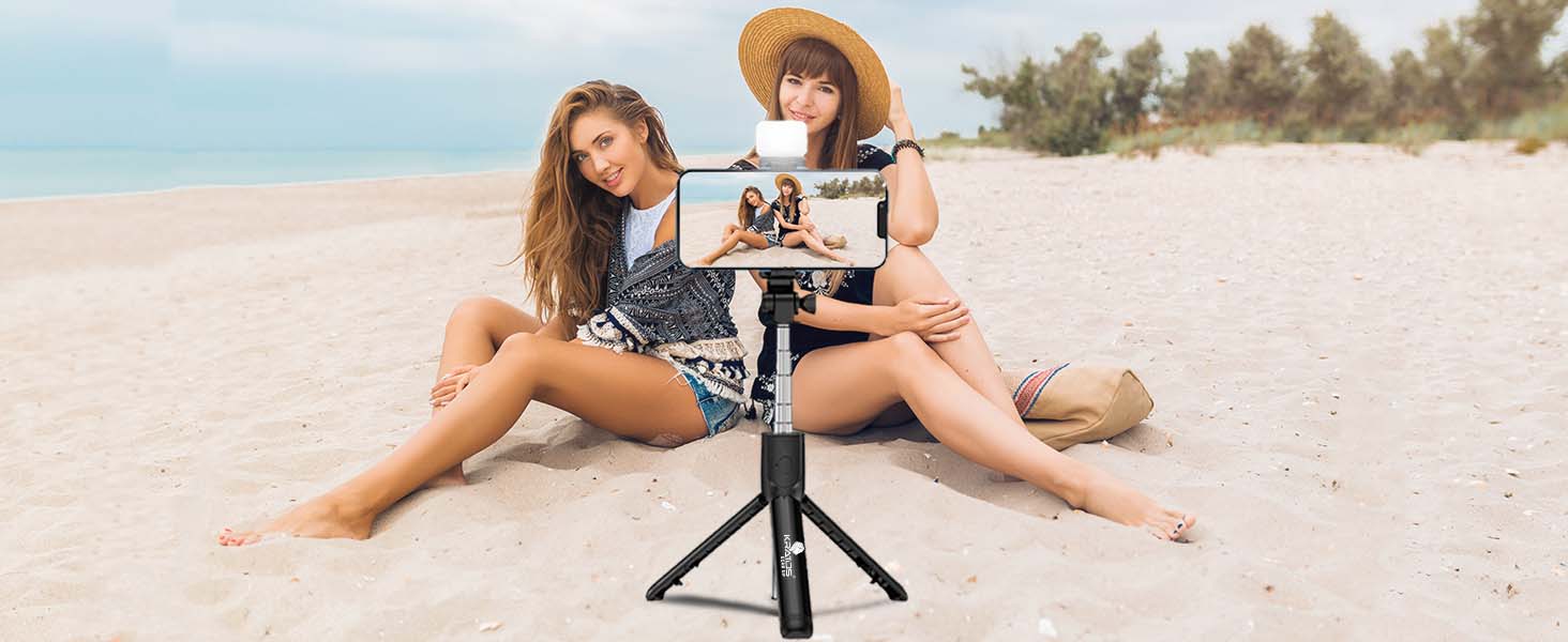 Kratos 28 Inch Selfie Stick Tripod Stand with Light, 3-in-1 Multifunctional Design, Rechargeable LED Light with Two Brightness Levels with Bluetooth Remote for Makeup, Selfie & Photoshoot
