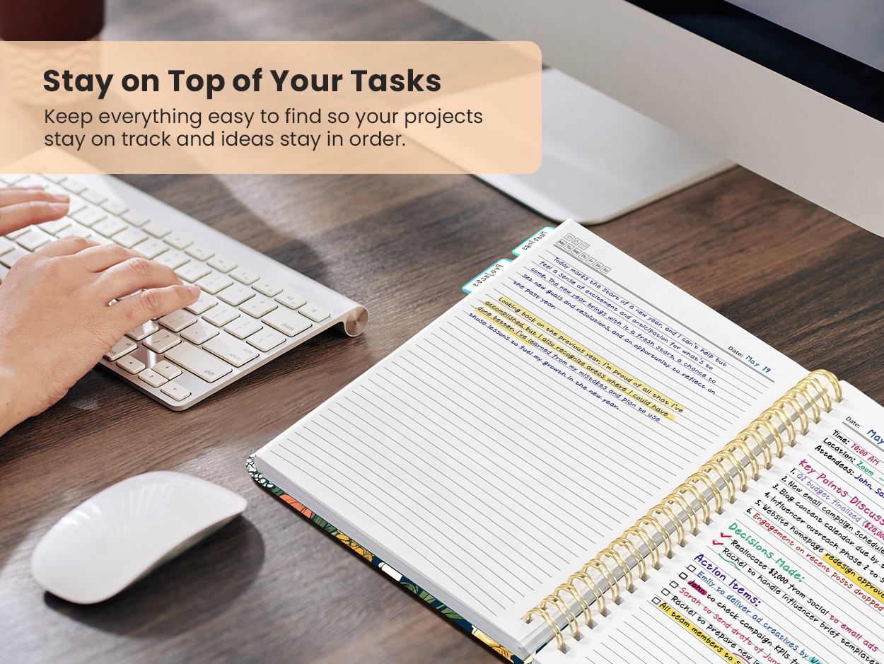 ZOTIA Large Spiral Notebooks for Work 5 Subject with Removable Dividers