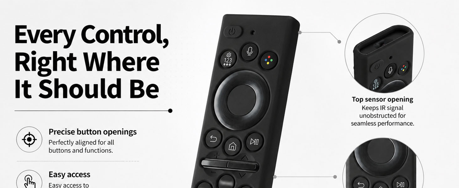 Oboe Silicone Tv Remote Cover Compatible with Samsung Smart Tv Remote 2026 Model BN59-01498A Open Key Case with Lanyard (Black) [REMOT E NOT Included]
