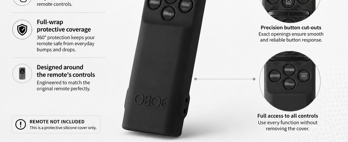 Oboe Silicone Tv Remote Cover Compatible with Samsung Smart Tv Remote 2026 Model BN59-01498A Open Key Case with Lanyard (Black) [REMOT E NOT Included]