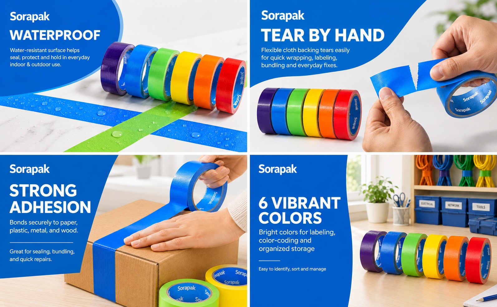 Colored Duct Tape 6 Rolls, 1 in x 10 yd, Rainbow Tape for DIY Crafts