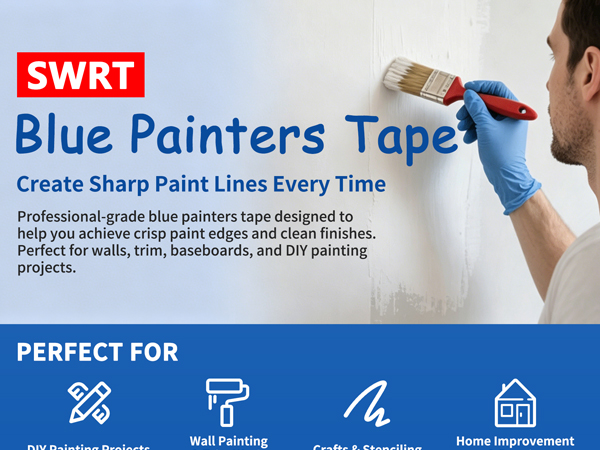 SWRT Blue Painters Tape 1 Inch x 55 Yards, 48 Rolls, 2640 Yards Total