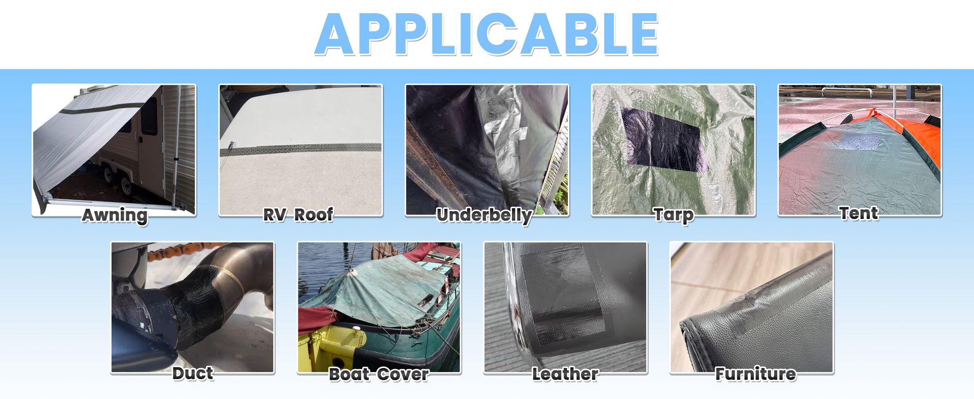 Heavy Duty Repair Tape for RV Underbelly, Awning, Tent, Leather, Boat Cover