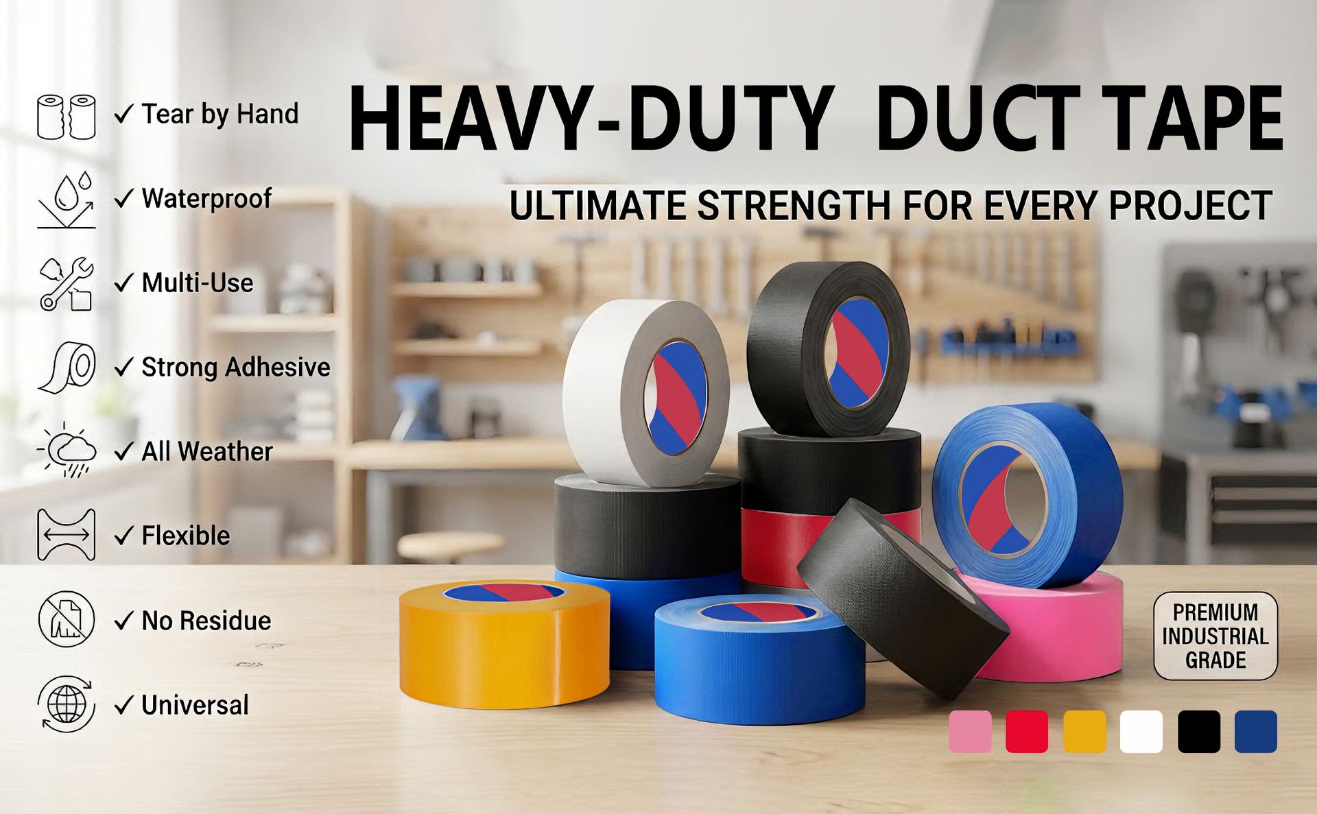 Black Heavy Duty Duct Tape, 1 Inch x 55 Yards, Industrial Grade Waterproof & UV Resistant, Strong Adhesive for Indoor Outdoor Repairs, Crafts, Home Improvement, Moving Packing and DIY Projects