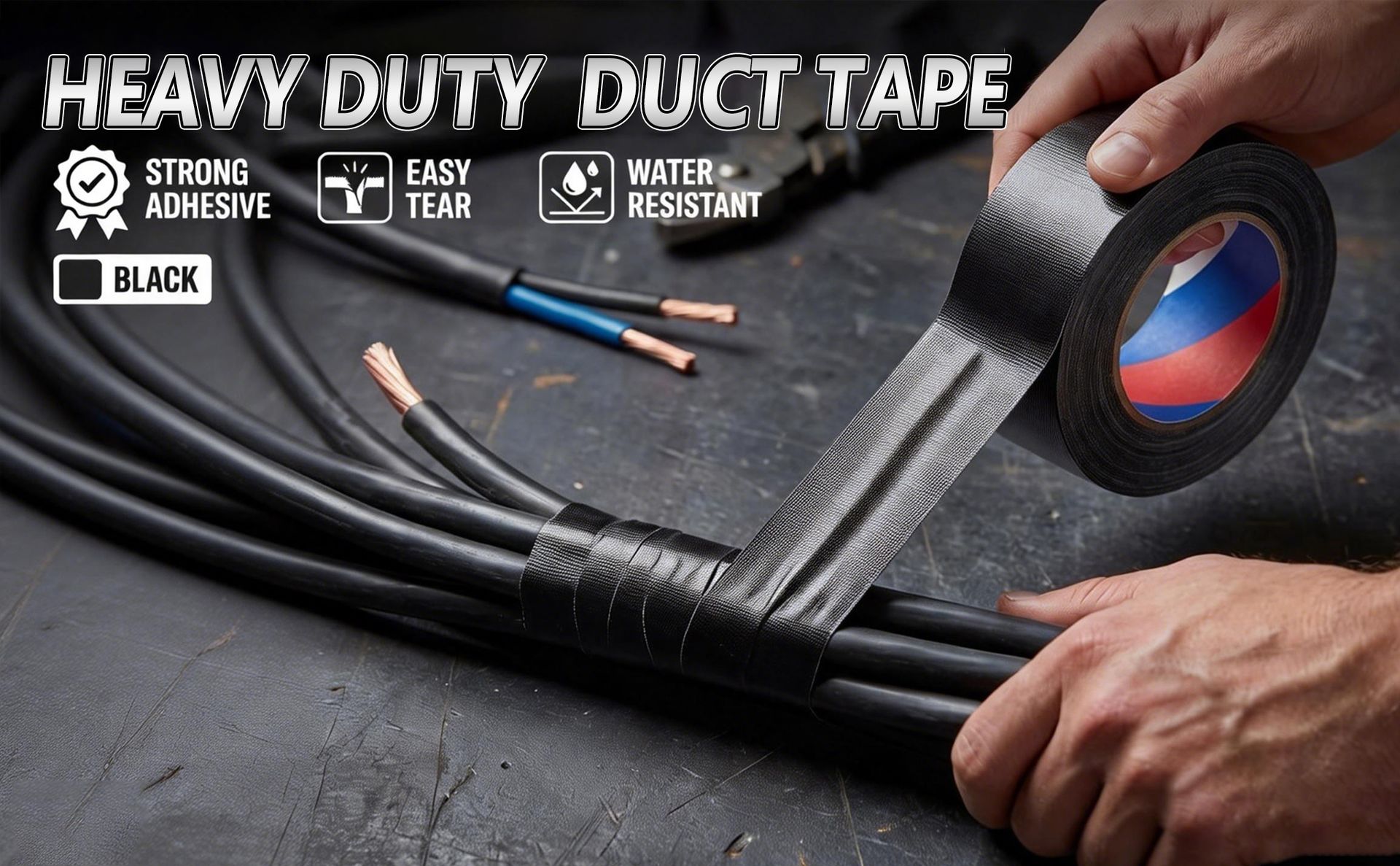 Black Heavy Duty Duct Tape, 1 Inch x 55 Yards, Industrial Grade Waterproof & UV Resistant, Strong Adhesive for Indoor Outdoor Repairs, Crafts, Home Improvement, Moving Packing and DIY Projects