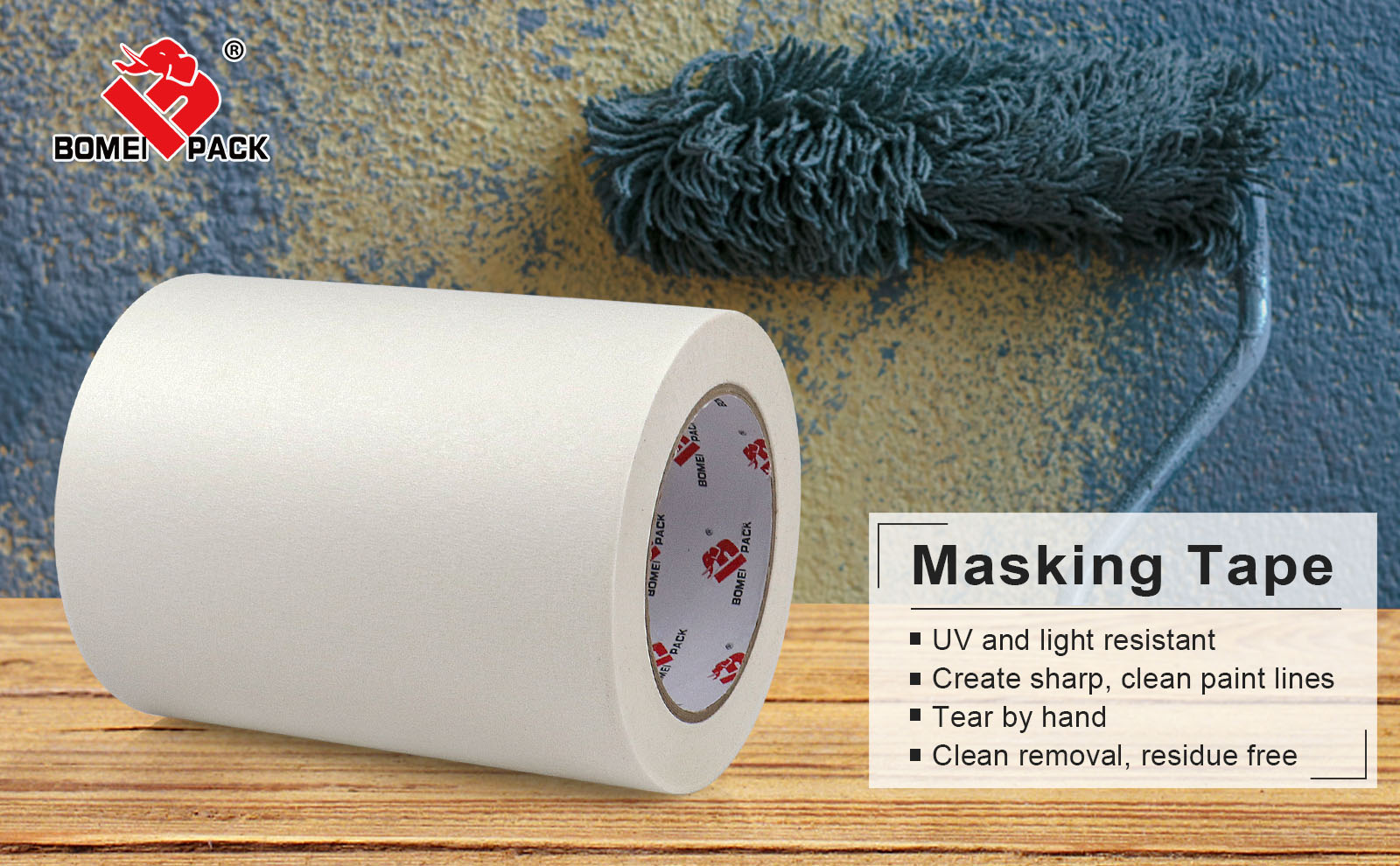 BOMEI PACK Wide Painters Tape 6 Inch, Crepe Paper General Purpose Wide White Masking Tape, 55 yds Length, Multi-Surface Adhesive Painting Tape, for Painting, DIY, Arts, Crafts, Labeling