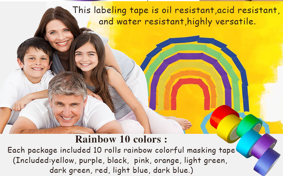 10 PCS Colored Masking Tape, 1 Inch x 13 Yards x 10 Rolls, 390 Feet Total.