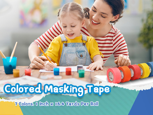 skytogether Colored Masking Tape, 1 Inch Wide x 16.4 Yards, 7 Rolls