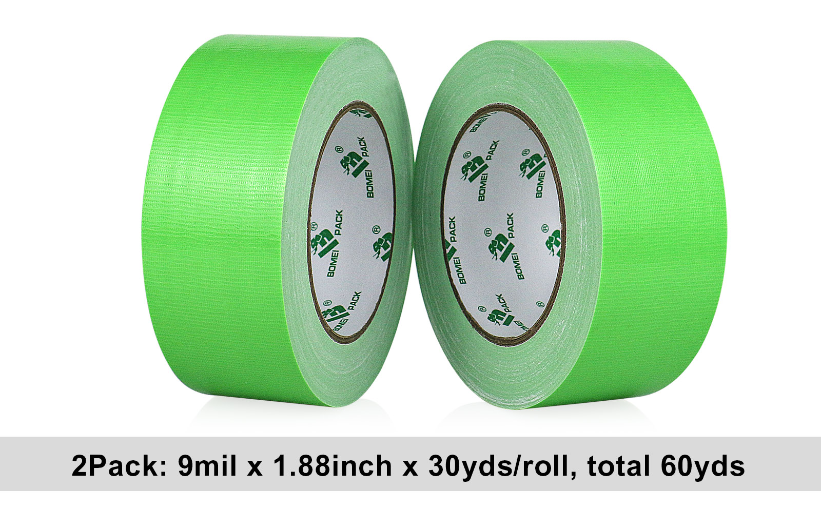 BOMEI PACK Green Duct Tape, Heavy Duty Strong Industrial Grade Color Duct Tape 9.0 mil x 1.88inch x 30yds for Packing and Repairing