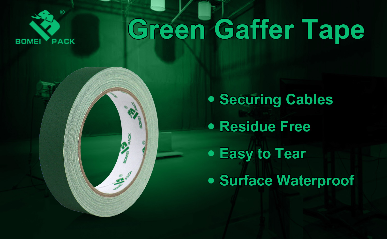 BOMEI PACK Dark Green Gaffer Tape, Matte Non-Reflective, 1inch x 20yds No Residue Hand Tear Self-Adhesive Tape for Labeling, Cable, Stage, Photo Studio, Painters and Duct Repair, 1 Pack