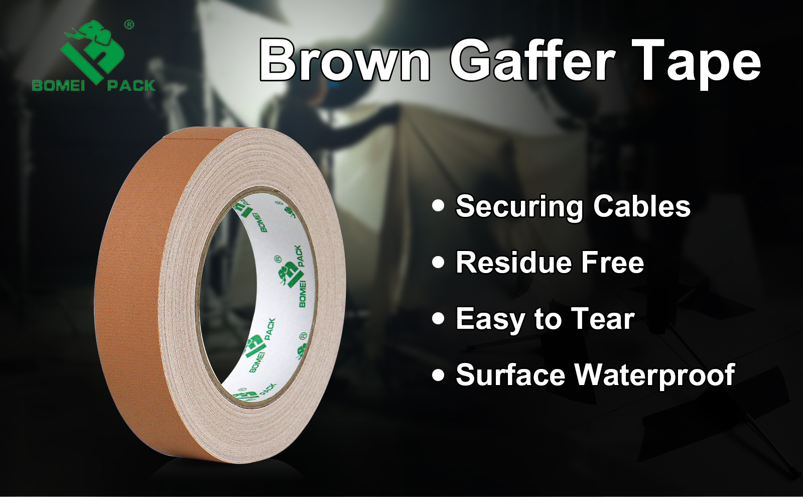 BOMEI PACK Brown Gaffer Tape, Matte Non-Reflective, 1inch x 30yds No Residue Hand Tear Self-Adhesive Gaffer Tape for Labeling, Cable, Stage, Photo Studio, Painters and Duct Repair, 1 Pack