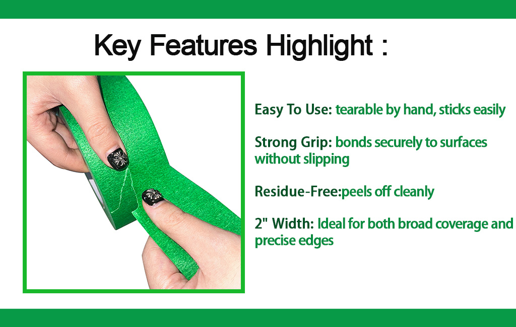 4-Packs Green Painters Tape 2inch x 55 Yards (220 Total Yards), Medium Adhesive Green Masking Tape for Wall Painting, Furniture Painting, DIY Handmade Decoration